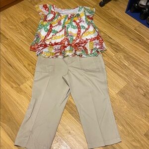 Old Navy Khaki Chinos/Capris; size 14 w Kessley size L blouse; great bundle